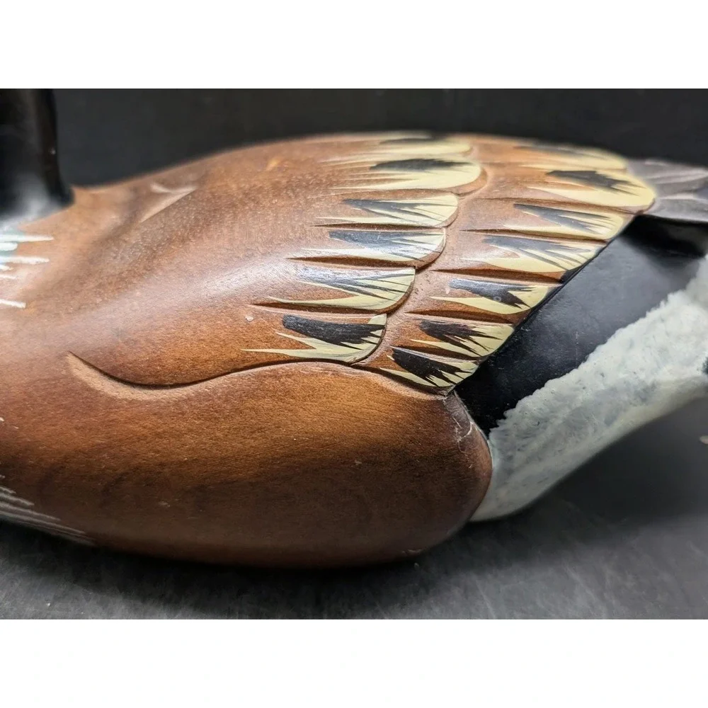 Vintage Hand Painted Carved Wooden Canada Goose Decoy Rustic Lodge Decor Brown